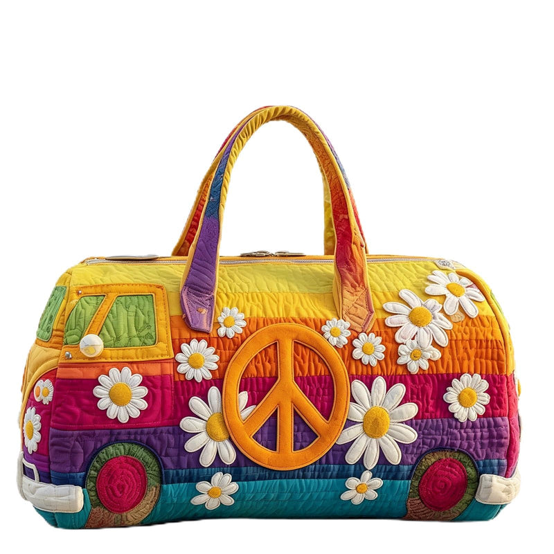 Hippie Quilted Weekender Travel Bag for Women, Bohemian Multifunctional Zipper Tote Bag, Retro Book Aesthetic Duffle Handbag for Weekend Trip, Party, Gym Daily Use, 1 Pack Hippie bag Color4