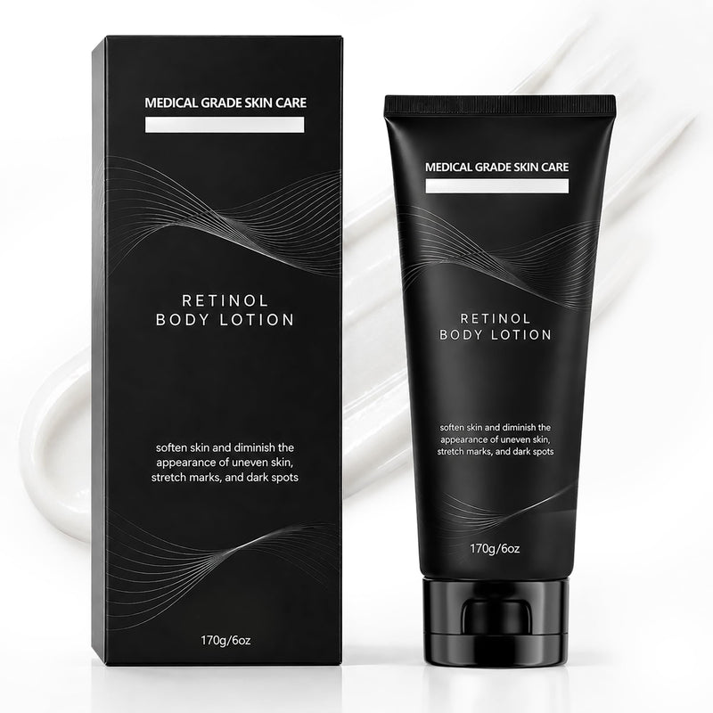 Retinol Body Lotion for Crepey Skin, Firming & Hydrating Body Cream with Ceramide NP, Shea Butter, CICA, Caffeine & Vitamin E, Helps Improve the Look of Stretch Marks, Fine Lines & Dark Spots, 6 oz 170.0 Grams