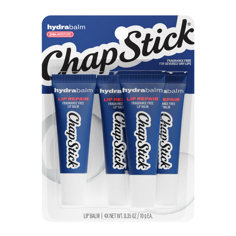 ChapStick HydraBalm Lip Balm Tubes, Fragrance-Free with Vitamin E and Shea Butter, 24 Hr Moisture, Hydrating for Severely Dry, Chapped Lips, 4-Count Pack, 0.35 oz Each