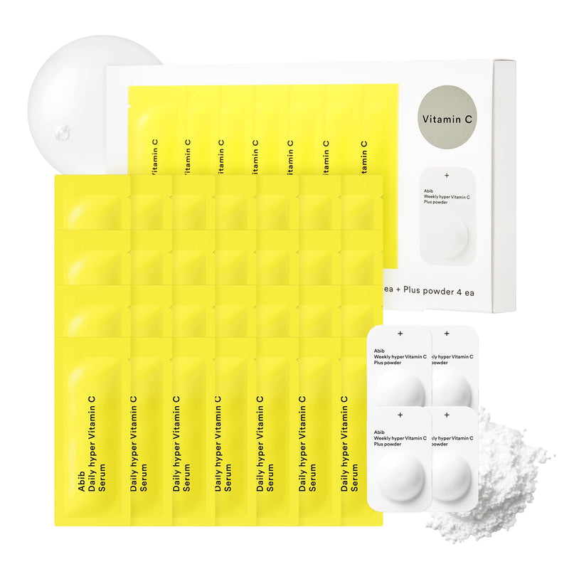 Abib Hyper Vita Shot 28 Days Program 1.42fl.oz.+0.03oz/42ml+0.8g | 10% Vitamin C Serum Individual Daily Pouches with Weekly Booster Powder, Ascorbic Acid, Korean Skin Care