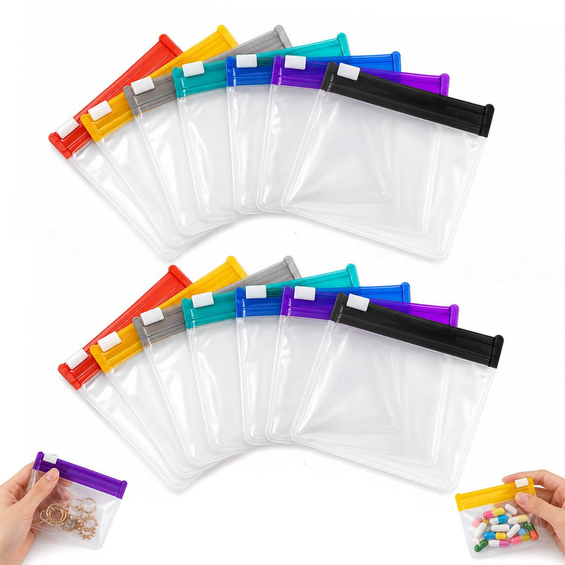 Self Sealing Medicine Bags, 2026 Waterproof Pill Pouch Set, Reusable Pill Pouch Bags Travel Plastic Bags with Slide Lock for Storage Water-Self-Sealing Zipper Medicine Bags for Vitamins Small (14PCS) 14pcs