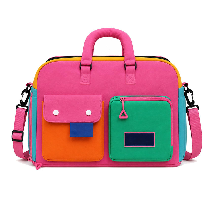 Women Color Block Travel Duffle Bag Large Multi Pockets Nylon Crossbody Purse Gym Hobo Shoulder Tote Handbag (Pink) Pink