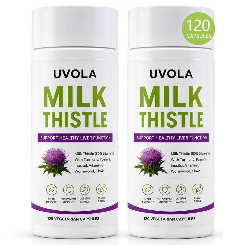 Milk Thistle Liver Support Supplement with 80% Silymarin, Inositol, Turmeric, Clove, Vitamin C and L-Methionine, Digestive and Antioxidant Support, 120 Capsules (2) 60 Count (Pack of 2)