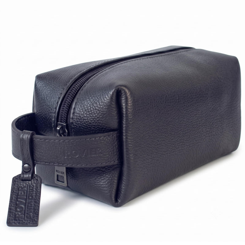 Leather Toiletry Bag for Men | Genuine Full-Grain Bovine Dopp Kit | OXFORD | Mens Travel Toiletry Bag | Shaving Kit for Men | Handcrafted in Bolivia | Onyx