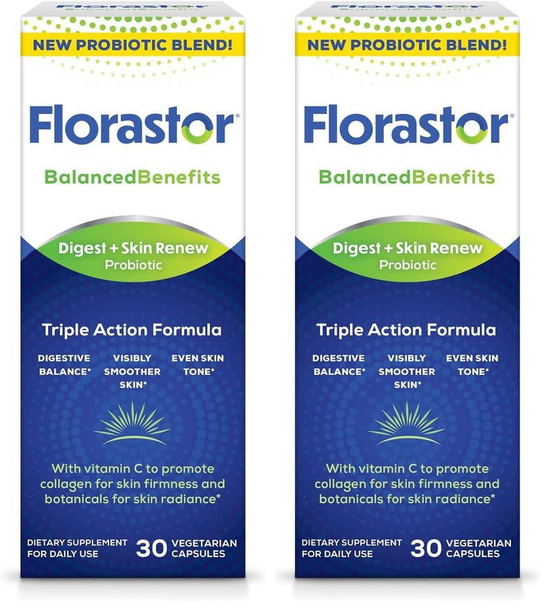 Florastor Digest + Skin Renew Probiotic, 30 Count (Pack of 2) 30 Count (Pack of 2)