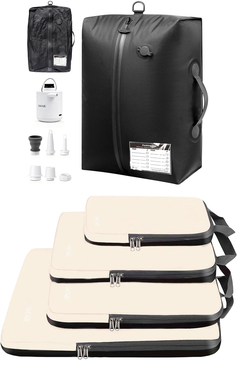 BAGAIL 4 Compression Packing Cubes and TPU Travel Vacuum Bags