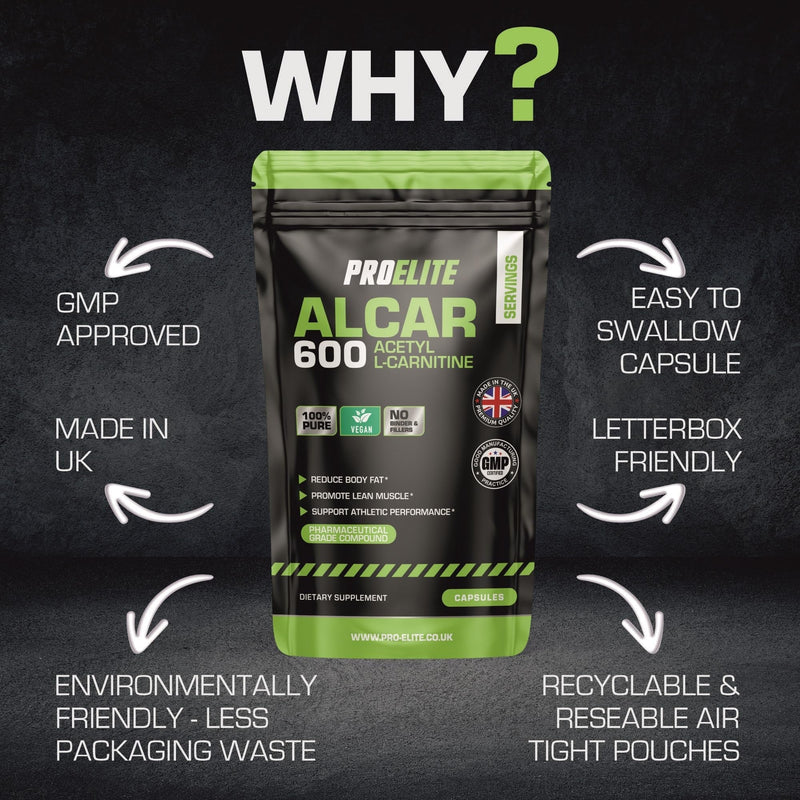 Acetyl L Carnitine Capsules - 1800mg Per Serving | 180 Capsules Vegan Pure Acetyl L-Carnitine Capsule Energy, Weight Loss Support, Fat Burner ALCAR NO Fillers & Binders - Made in UK by PROELITE 180 count (Pack of 1)