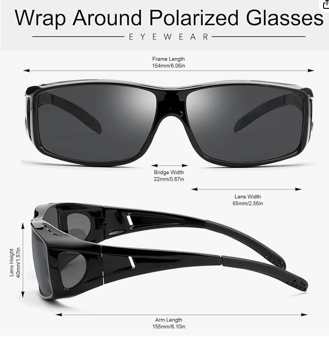 [Australia] - Polarized Over Glasses Anti-Glare UV 400 Protection for Men Women - Wrap Around Sunglasses/Fit-Over Prescription - Suit for Driving/Fishing/Golf Grey 