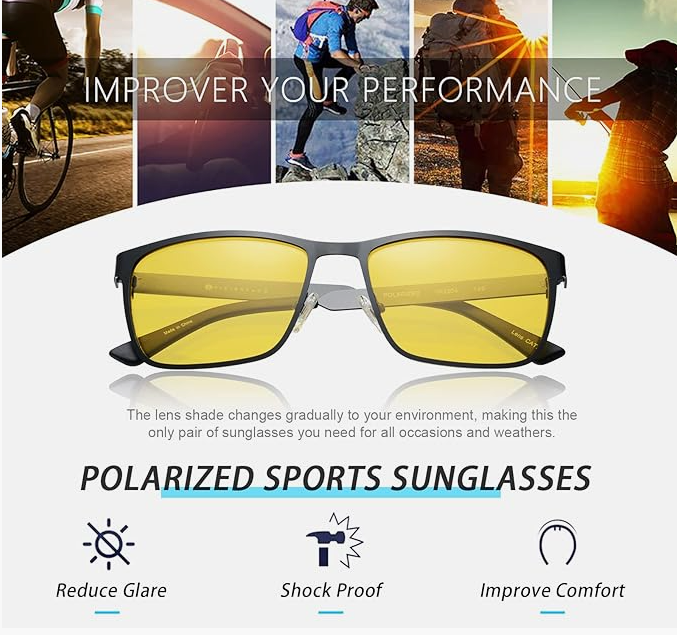 [Australia] - Polarized Glasses for Men & Women – Night Vision/Sun Glasses With PC, Rubber Frame & REVO Coating Sports Sunglasses Black /Night Vision 