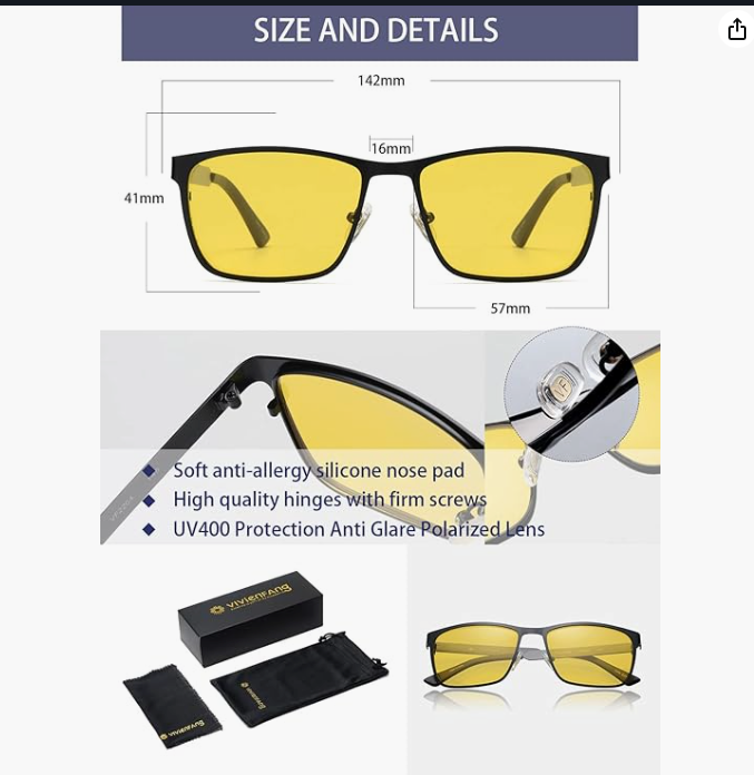 [Australia] - Polarized Glasses for Men & Women – Night Vision/Sun Glasses With PC, Rubber Frame & REVO Coating Sports Sunglasses Black /Night Vision 