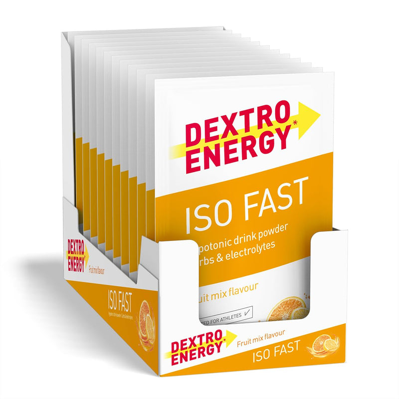 [Australia] - DEXTRO ENERGY ISO FAST FRUIT MIX (12x56g sachets) - hypotonic electrolyte powder with sodium, magnesium, potassium and chloride, fast carbohydrate and mineral supply, gluten-free, lactose-free 56 g (pack of 12) 
