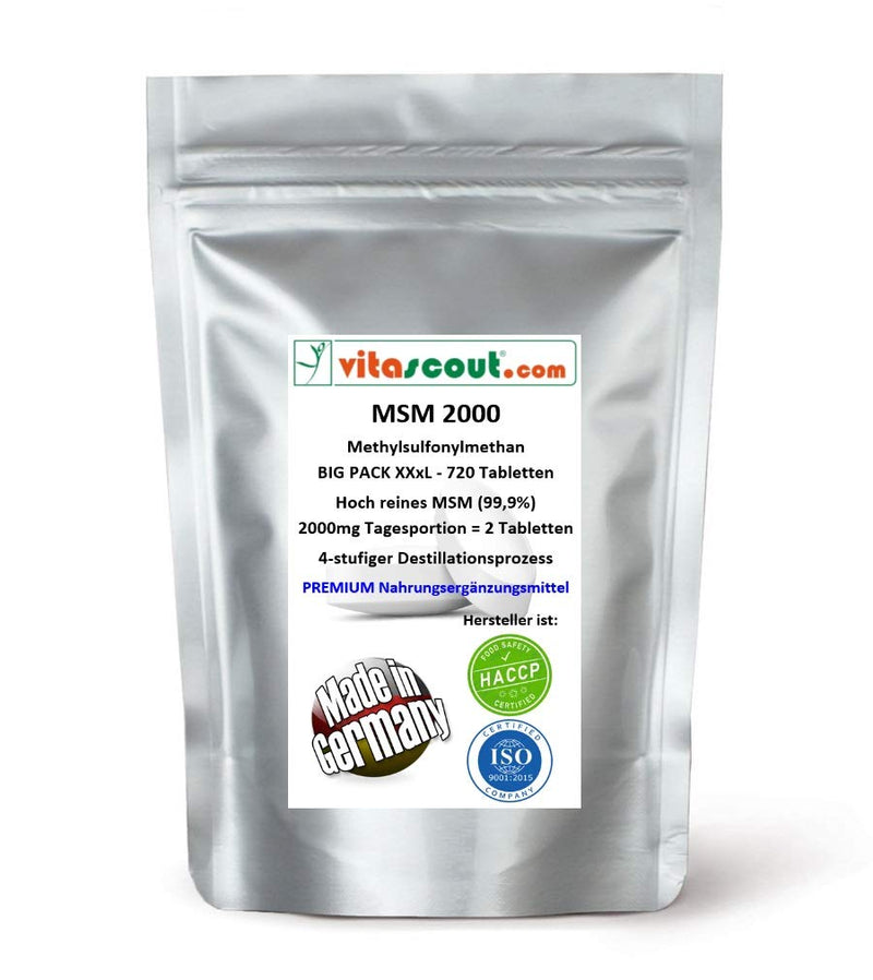 [Australia] - MSM - Methylsulfonylmethane - 720 tablets - 2000 mg daily portion (= 2 tablets) - 99.9% purity - LABORATORY TESTED - high dosage - MADE IN GERMANY 