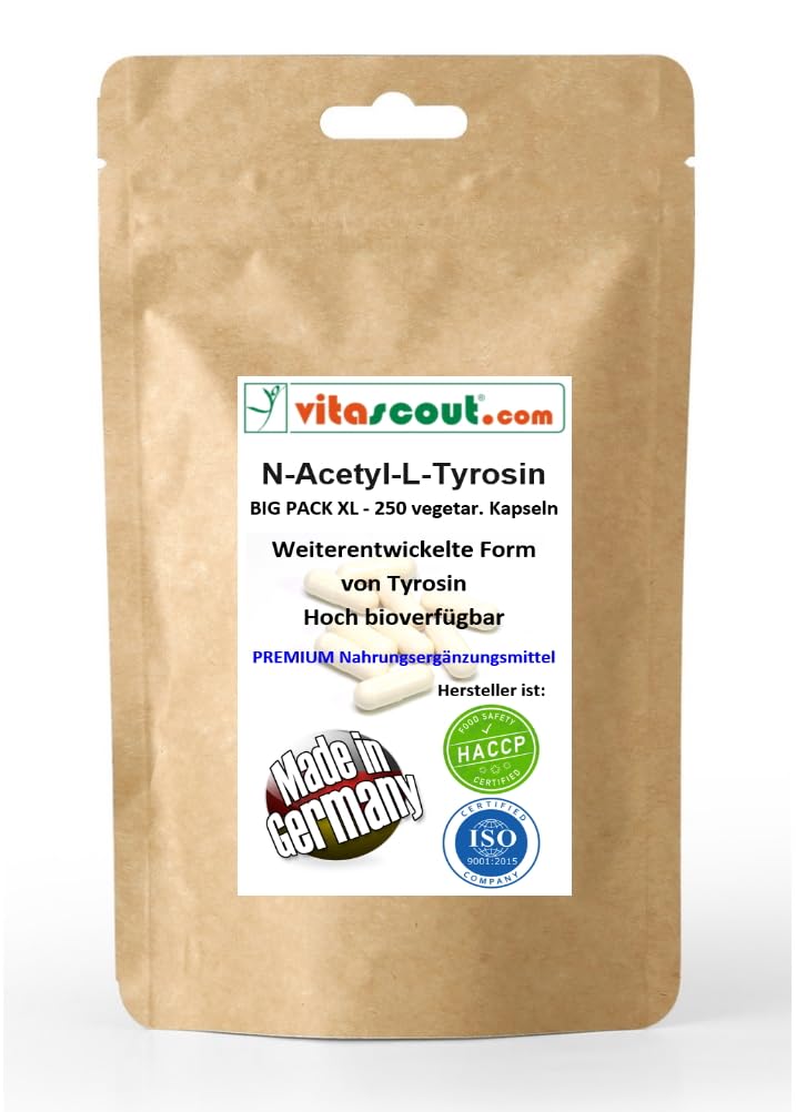 [Australia] - N-Acetyl L-Tyrosine 500mg NALT – 250 vegan capsules – Essential amino acid with improved bioavailability – Without genetic engineering – Supports mental performance 