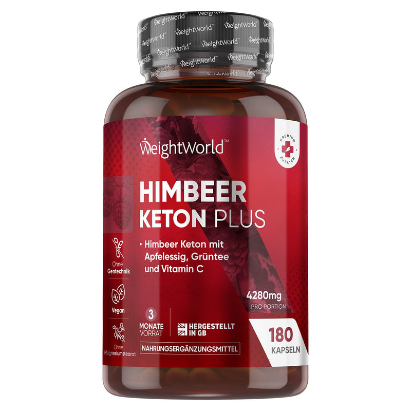 [Australia] - Raspberry Ketone Plus - 4280mg per serving - 180 vegan capsules - With vitamin C, apple cider vinegar, green tea, apple pectin - 3 month supply - Raspberry Ketone Plus - Without magnesium stearate - WeightWorld 