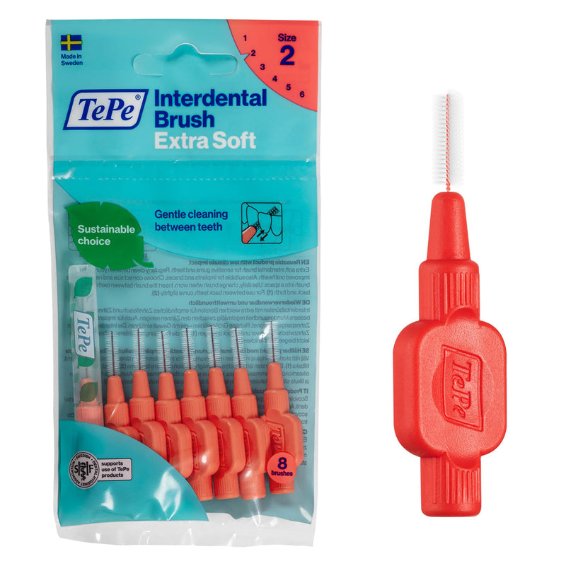 [Australia] - TePe interdental brushes Extra Soft Red (ISO size 2: 0.5 mm) / For particularly gentle and efficient cleaning of the spaces between teeth / 1 x 8 interdental brushes 