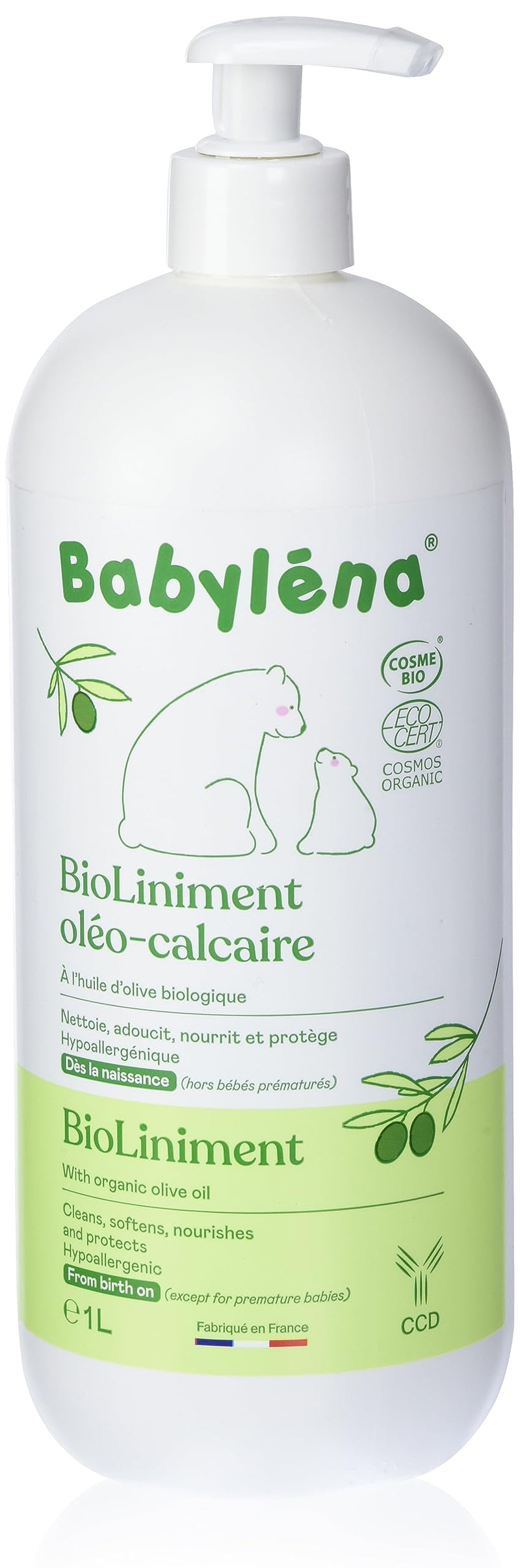 [Australia] - Babyléna BioLiniment Oil-Lime for Babies, 100% Natural Origin, 1L, Certified Organic, Fragrance Free, Liniment, Made in France 
