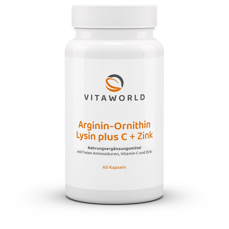 [Australia] - vitaworld Arginine-Ornithine-Lysine + C + Zinc, per daily intake contains 1000 mg of L-arginine and L-ornithine, as well as 800 mg of L-lysine, vegan, 60 capsules 