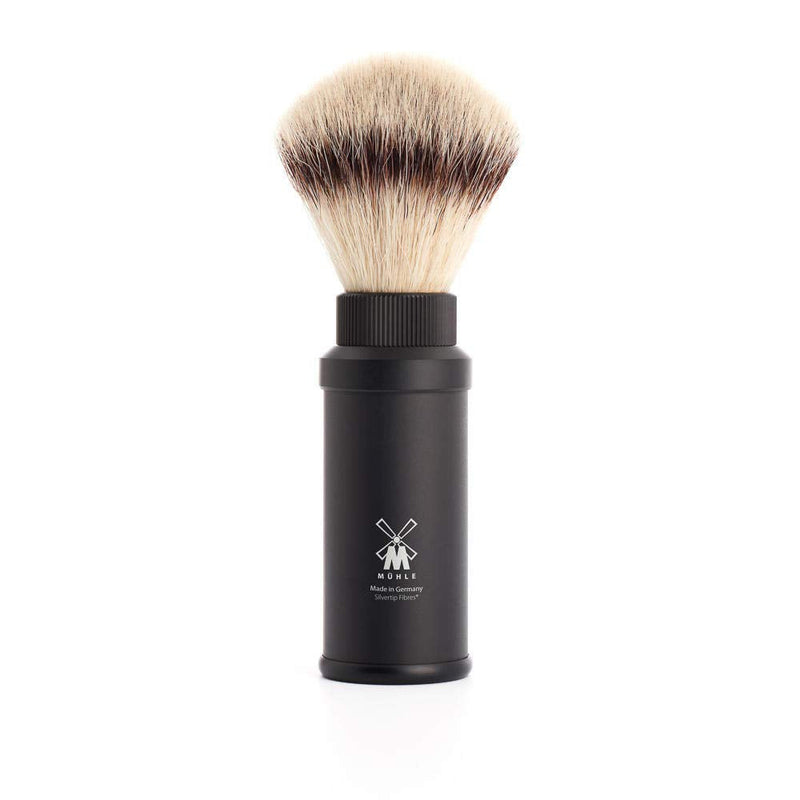 [Australia] - MÜHLE Travel travel shaving brush - Silvertip Fiber shaving brush - handle made of black, anodized aluminum - handmade - vegan 