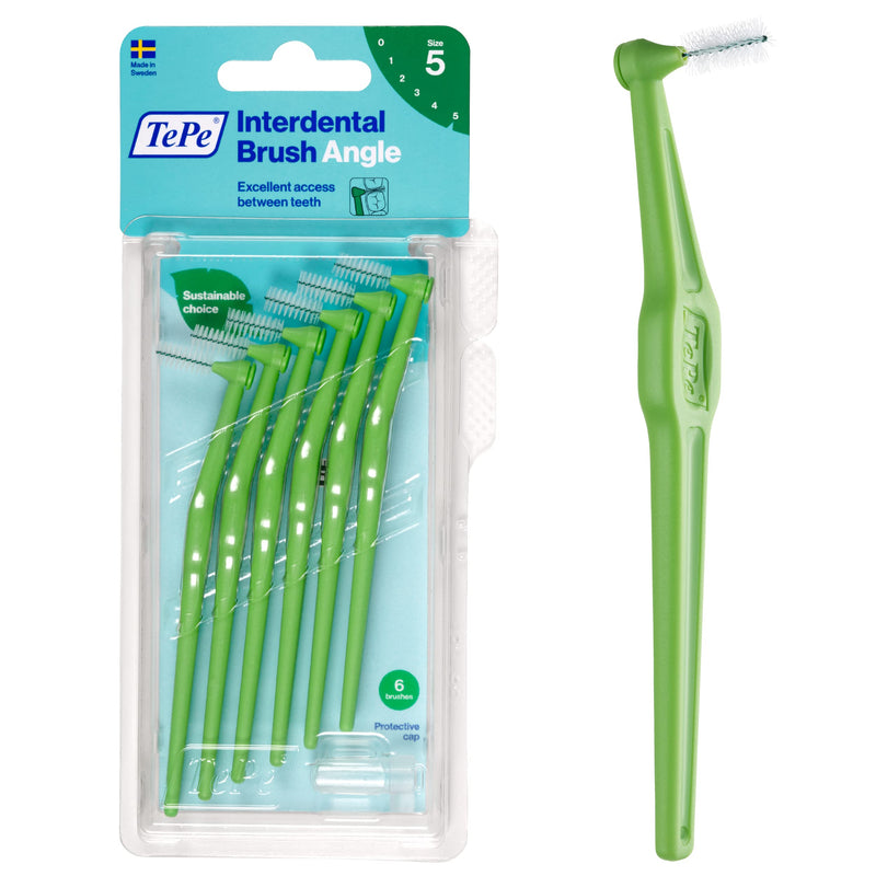 [Australia] - TEPE Angle interdental brushes green (ISO size 5: 0.8 mm) / Controlled cleaning of the spaces between teeth even in hard-to-reach places / 1 x 6 Angle interdental brushes 