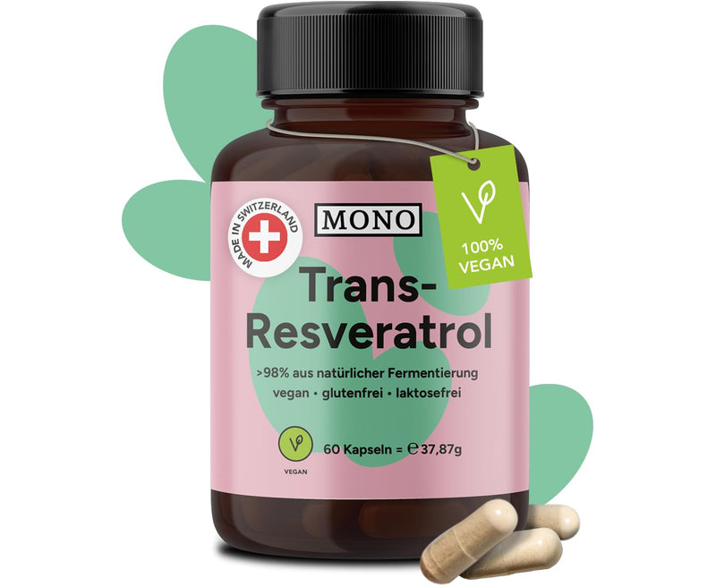 [Australia] - MONO® Trans-Resveratrol high dose | 500mg bioactive trans-resveratrol (Veri-te™) from Switzerland per capsule | Premium quality from DE | 98% Trans-Resveratrol - Vegan 1 x 60 capsules 