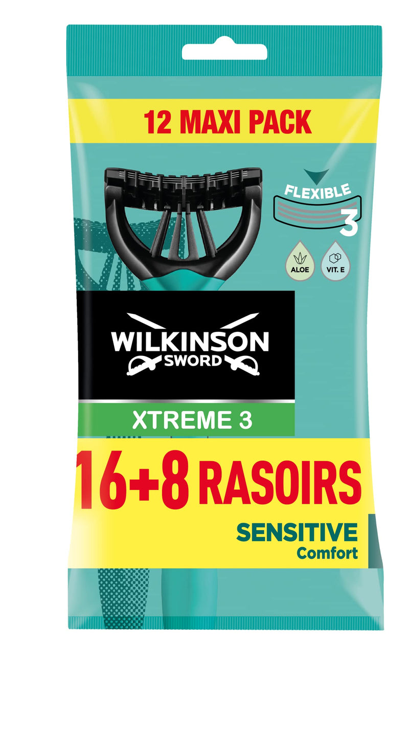 [Australia] - Wilkinson Xtreme 3 Pure Sensitive Disposable Razor Blades, 24 pieces 16 + 8 pieces 