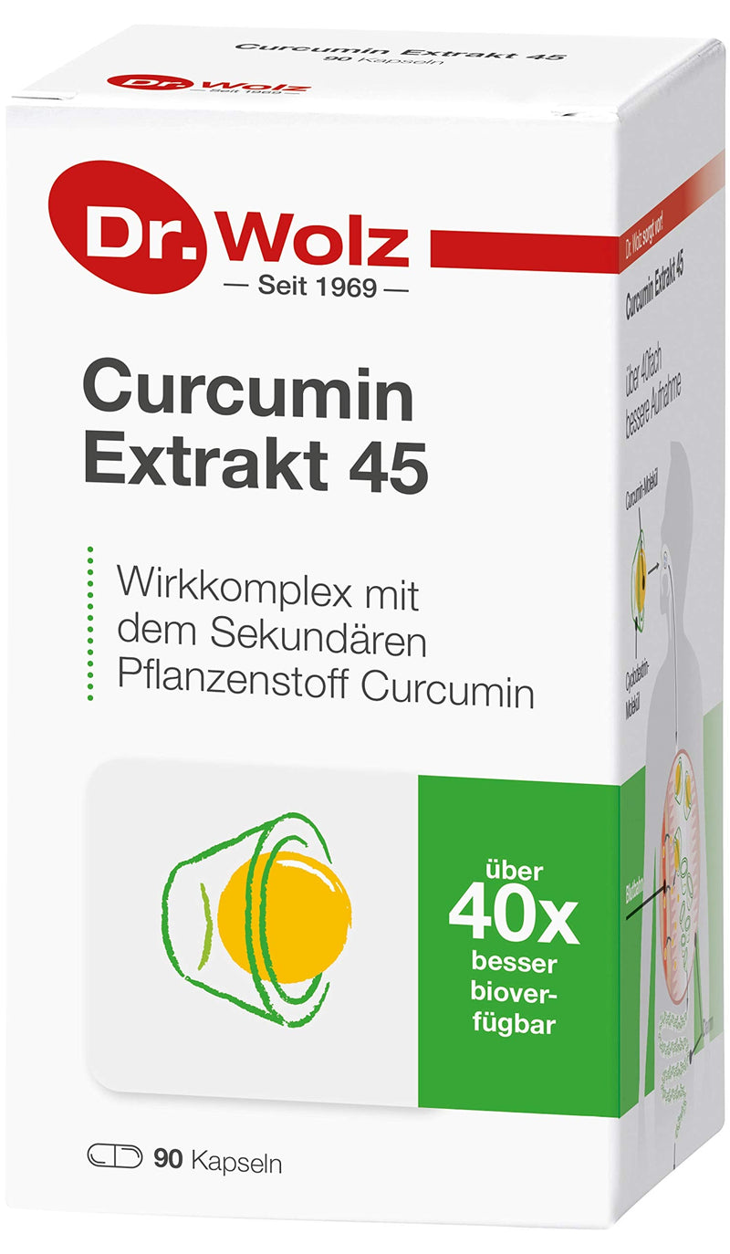 [Australia] - Curcumin Extract 45 Dr. Wolz | over 40 times higher bioavailability | Vegan | 90 capsules | Turmeric, 90 pieces (pack of 1) 