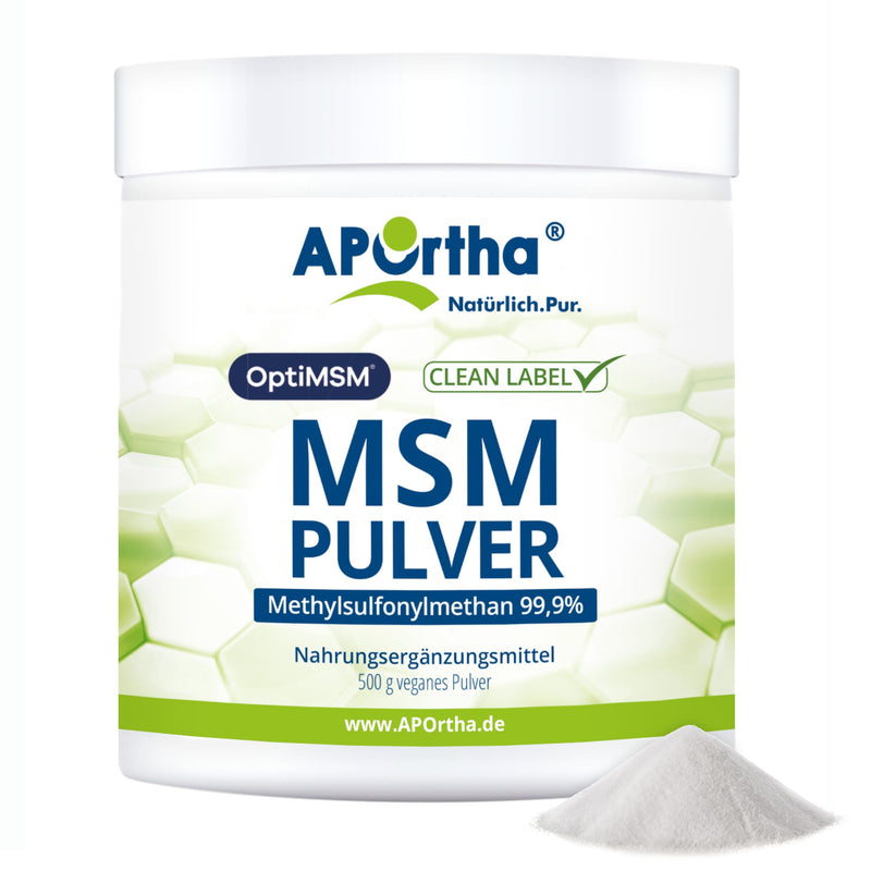 [Australia] - APOrtha® OptiMSM® MSM powder, 500g vegan powder, 99.9% pure methylsulfonylmethane without any additives, 1,000 mg OptiMSM® MSM per serving, vegan, gluten-free, lactose-free, allergen-free 