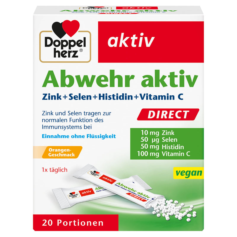 [Australia] - Doppelherz Defense Active DIRECT - with zinc, selenium & vitamin C to support the immune system PLUS histidine - 20 micro pellets with orange flavor 26 g (pack of 1) 