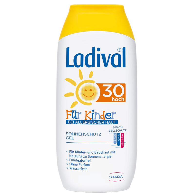 [Australia] - Ladival children's sun protection gel for allergic skin SPF 30 - suitable for sun allergies - perfume-free sun cream, without dyes and preservatives - waterproof - 1 x 200 ml 