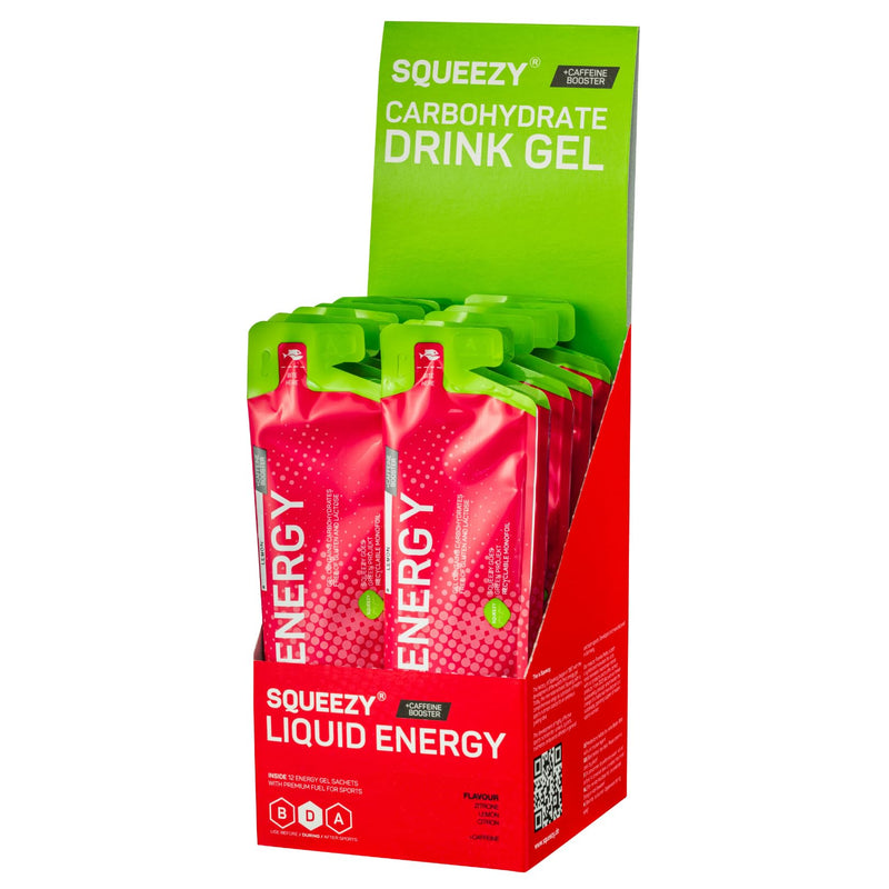 [Australia] - Squeezy Liquid Energy (Lemon & Caffeine) Pack of 12 - Sport Energy Gel with increased water content for quick and lasting energy with maximum tolerability during marathons etc. - without drinking afterwards Lemon & Caffeine 60 ml (Pack of 12) 