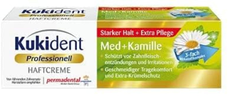 [Australia] - Kukident Professional Adhesive Cream Med + Chamomile - Adhesive for Dental Prostheses - Strong Hold, Extra Gum Protection - 1 x 40 g 1x 40 g. 
