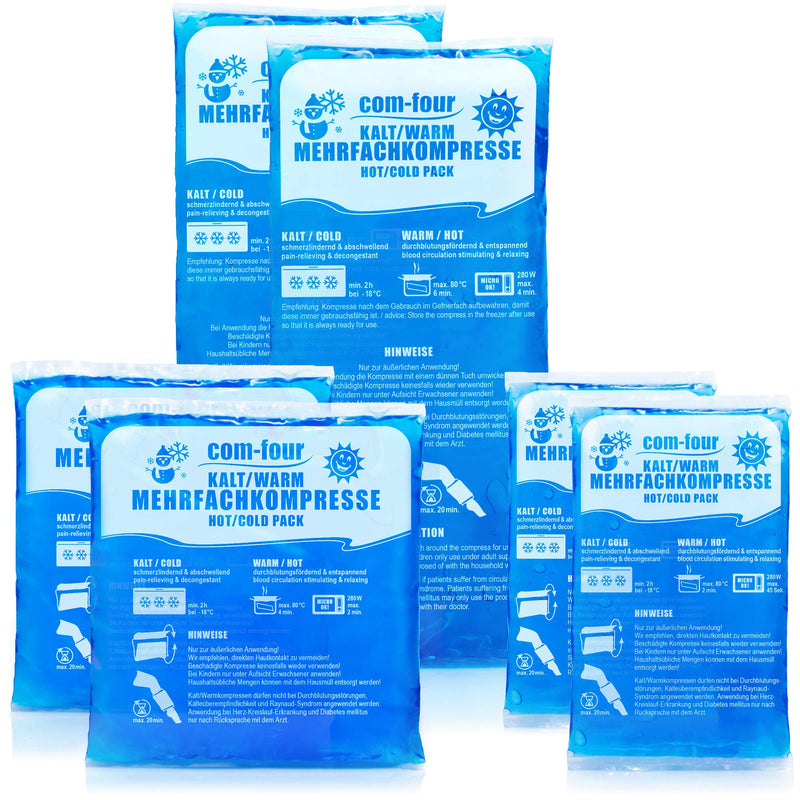[Australia] - com-four® 6-pack of multiple compresses in 3 different sizes - gel compress for hot and cold applications - cooling pads, cooling pack - suitable for microwaves - Made in Germany (6 pieces) 6 pieces 