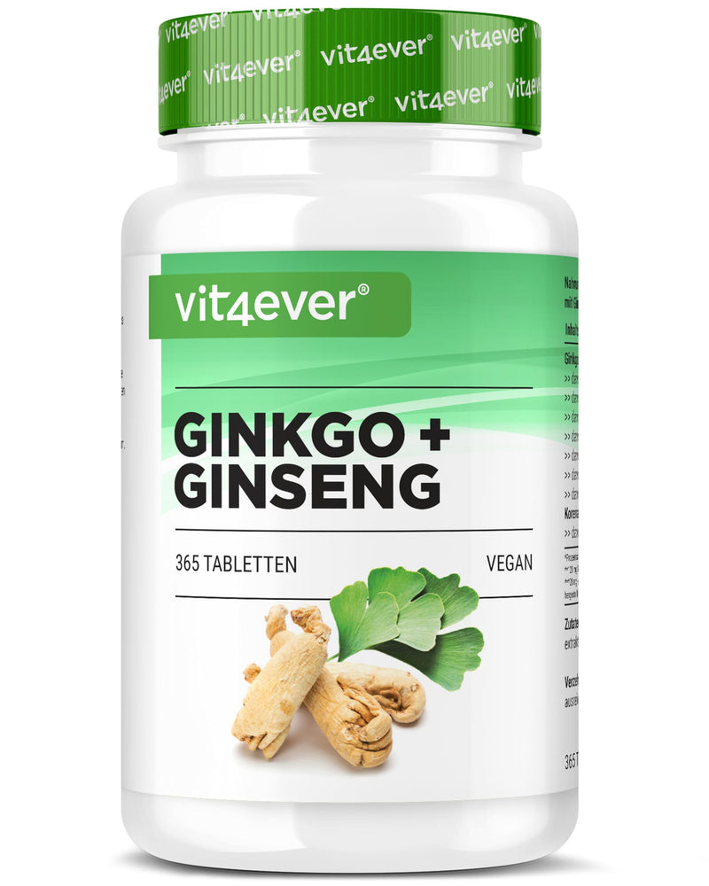 [Australia] - Ginkgo + Ginseng - 365 tablets - Special extract - High dosage - Laboratory tested - Ginkgo Biloba + Korean Ginseng - Premium quality - Vegan 