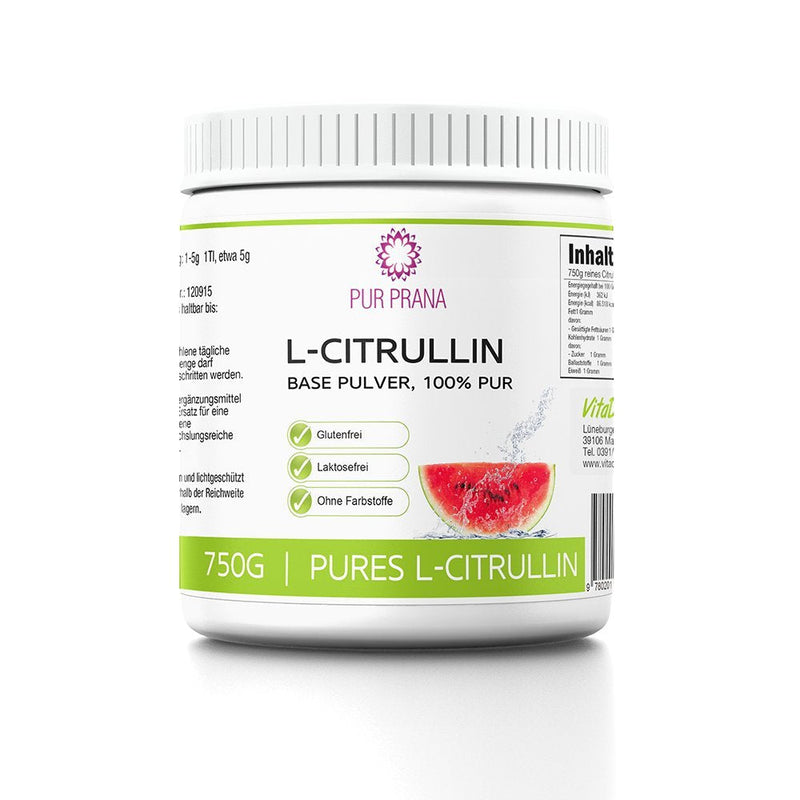 [Australia] - L Citrulline 100% Pure no malate, vital substance, fitness booster, increases arginine effect + blood circulation, muscle building, vegan, 750g base powder, Pur Prana 750.0 grams 