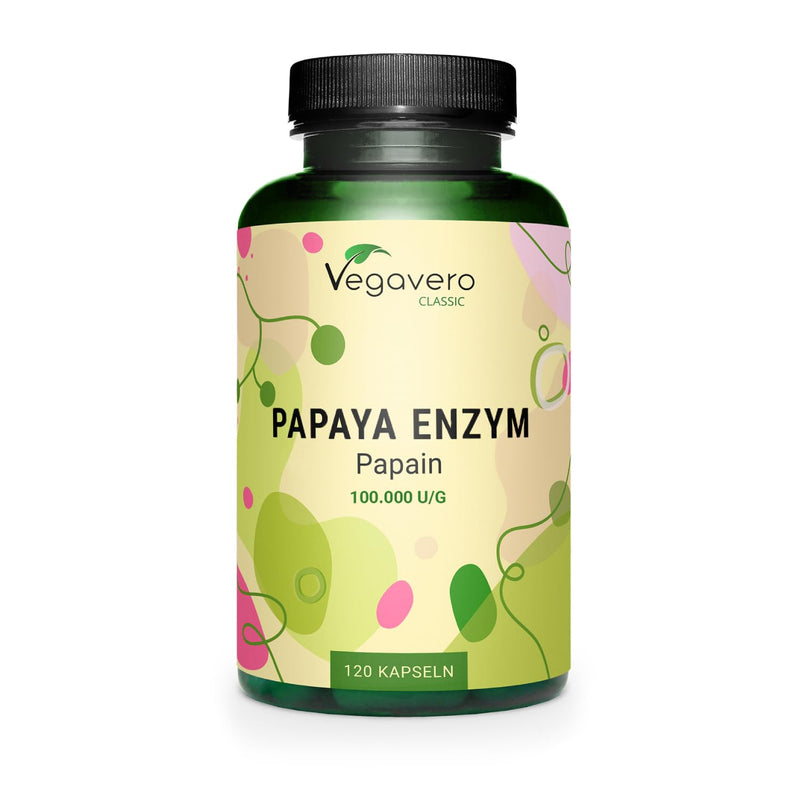 [Australia] - Papaya enzyme Vegavero® | High dose: 2,100 mg of pure papain per daily dose | High enzyme activity: 100,000 units/g | Naturally from the fruit| 120 capsules | Vegan & without additives 