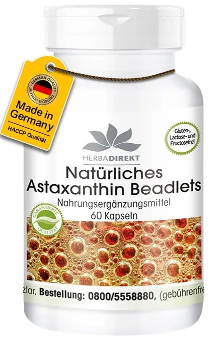 [Australia] - Astaxanthin Beadlets - with 14.25 mg Astaxanthin per daily dose - 60 capsules - made from natural Haematococcus Pluvialis extract - high dosage | HERBADIREKT - German pharmacy quality 