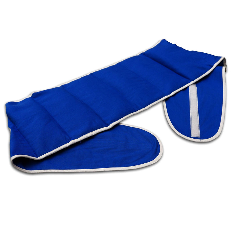 [Australia] - Heat belt cherry stone pillow. Belt with Velcro fastener - approx. 135cm - 7-chamber. Heat cushion back XXL grain cushion - organic fabric gentian blue cherry stones 