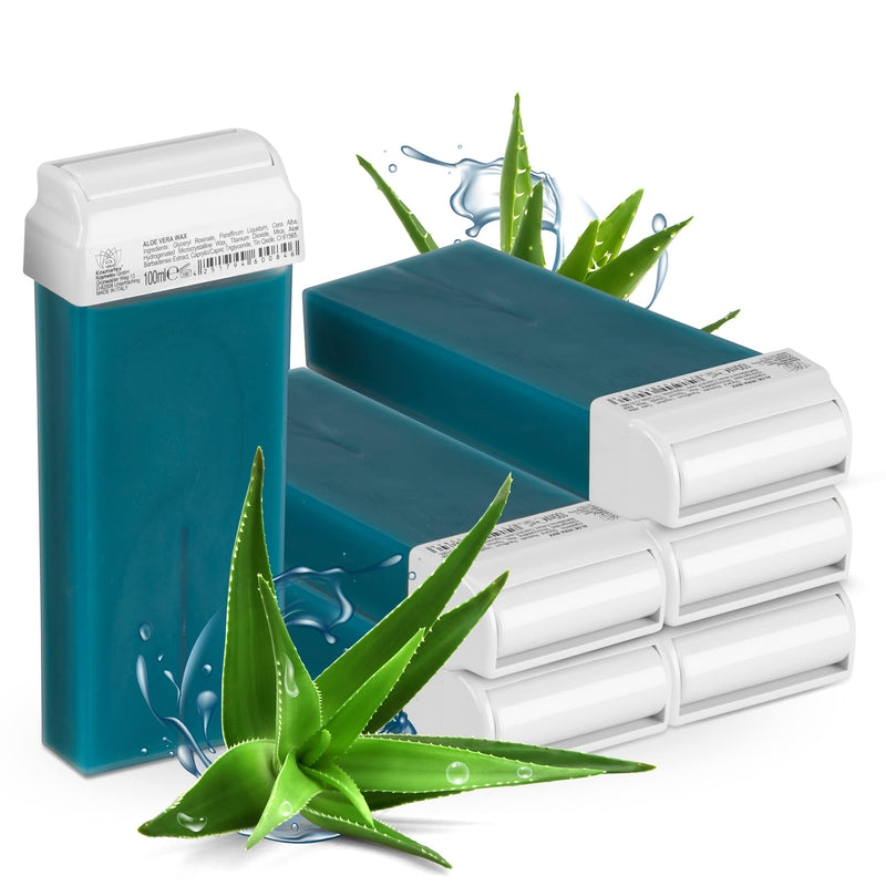 [Australia] - Kosmetex Aloe Vera Wax Cartridges Hair Removal, Roll On Wax Roller, Warm Wax Cartridges, 6x 100ml 100ml (Pack of 6) 