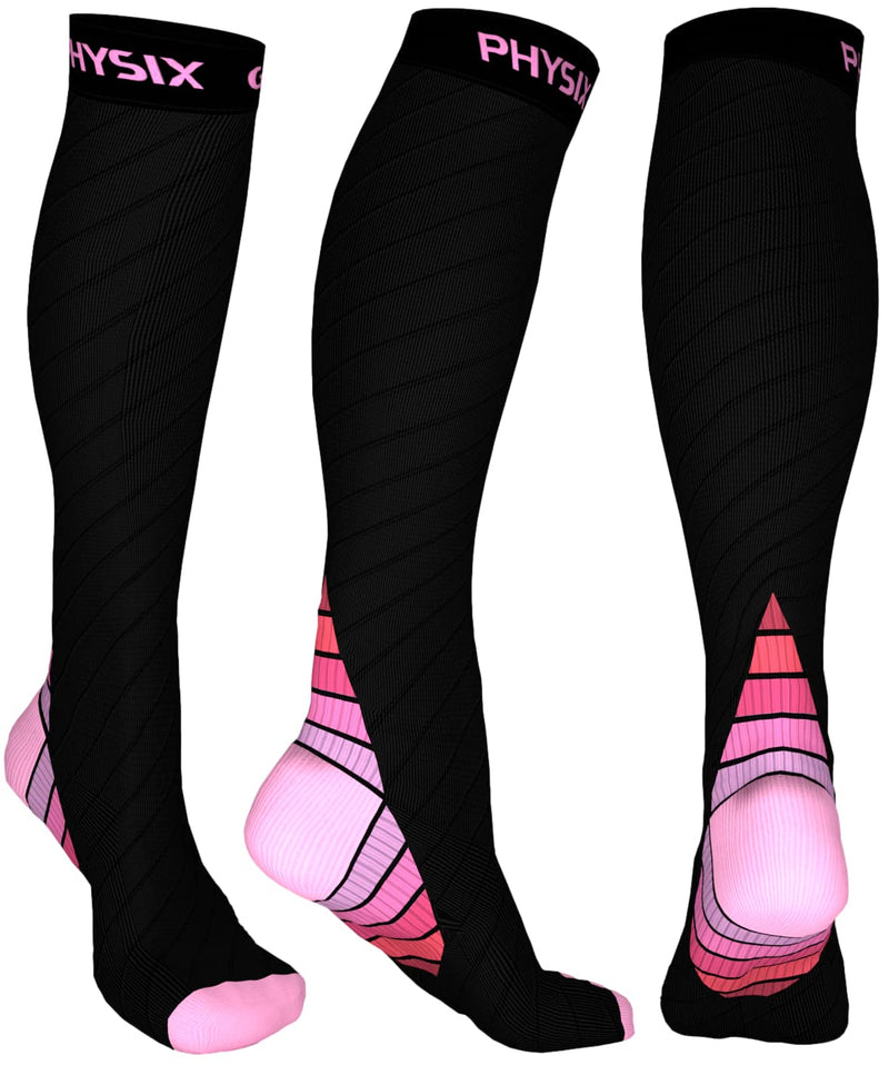 [Australia] - Physix Gear Compression Stockings Men Compression Stockings High Compression Stockings Women for Travel Airplane Pregnancy Cuff Compression Stockings Leg S-M Black/Pink 