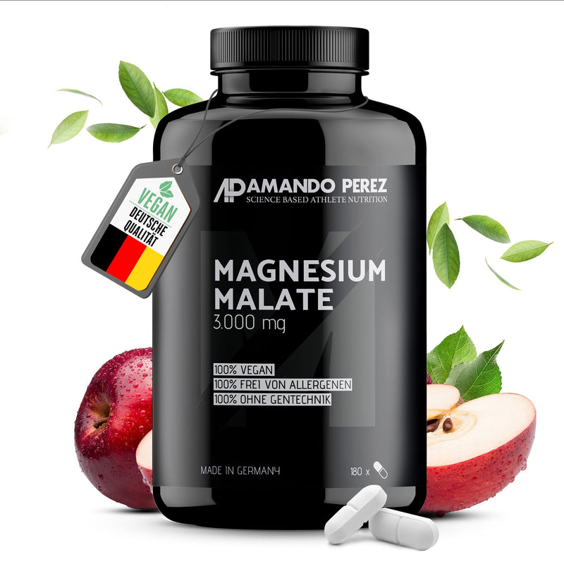 [Australia] - Amando Perez Magnesium Malate Tablets - 180 pieces each 3000 mg Magnesium Malate (450 mg high-dose magnesium) Magnesium for Sports Vegan - Magnesium high-dose capsules Magnesium Malate Tablet 180 pieces (pack of 1) 