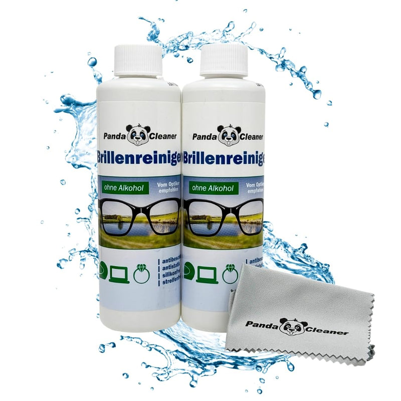 [Australia] - PandaCleaner refill set 500ml glasses cleaner 2 x 250ml refill bottles + glasses cleaning cloth | without alcohol | anti-fog | streak-free | Also suitable for displays, monitors, visors 
