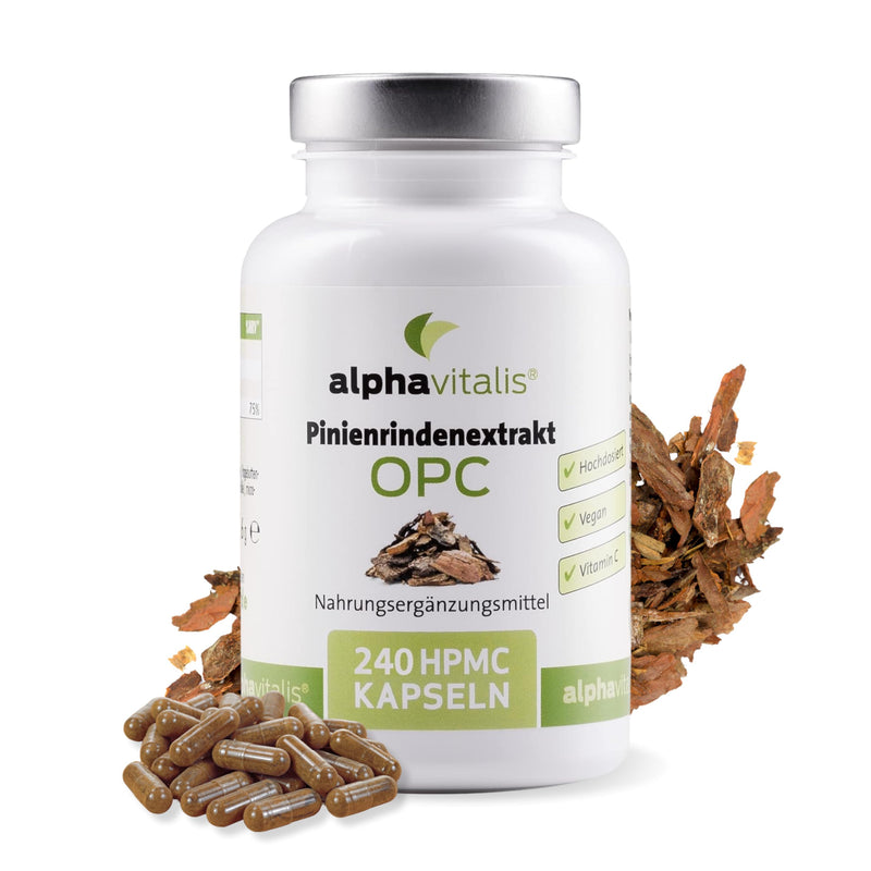 [Australia] - 500 mg pine bark extract capsules with 32% OPC + natural vitamin C - 240 pieces - vegan pine bark extract without magnesium stearate - high dosage & laboratory tested by Alphavitalis 