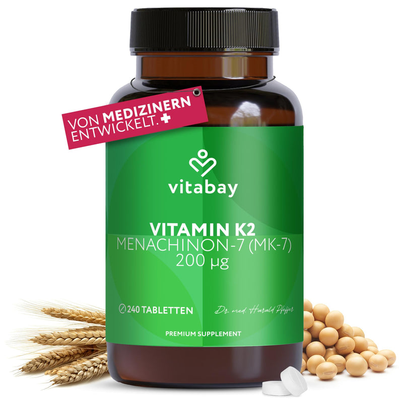 [Australia] - Vitabay Vitamin K2 High Dose 200 µg (mcg) - 240 Vitamin K2 Tablets Vegan & Laboratory Tested - MK-7 (Menaquinone-7) Made from Natural Ingredients in All-Trans Form - High Bioavailability 34 g (Pack of 1) Vit K2 200 µg 