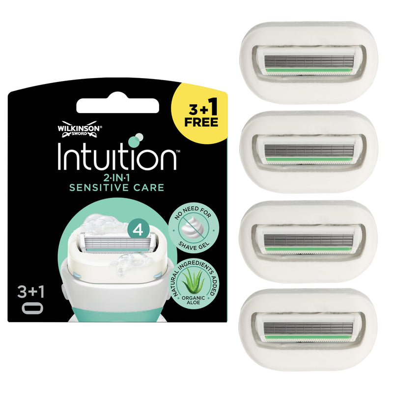 [Australia] - Wilkinson Sword - Intuition Sensitive Care Razor for Women, 3+1 Replacement Blades, No Shaving Gel Required 4 Pieces (Pack of 1) 