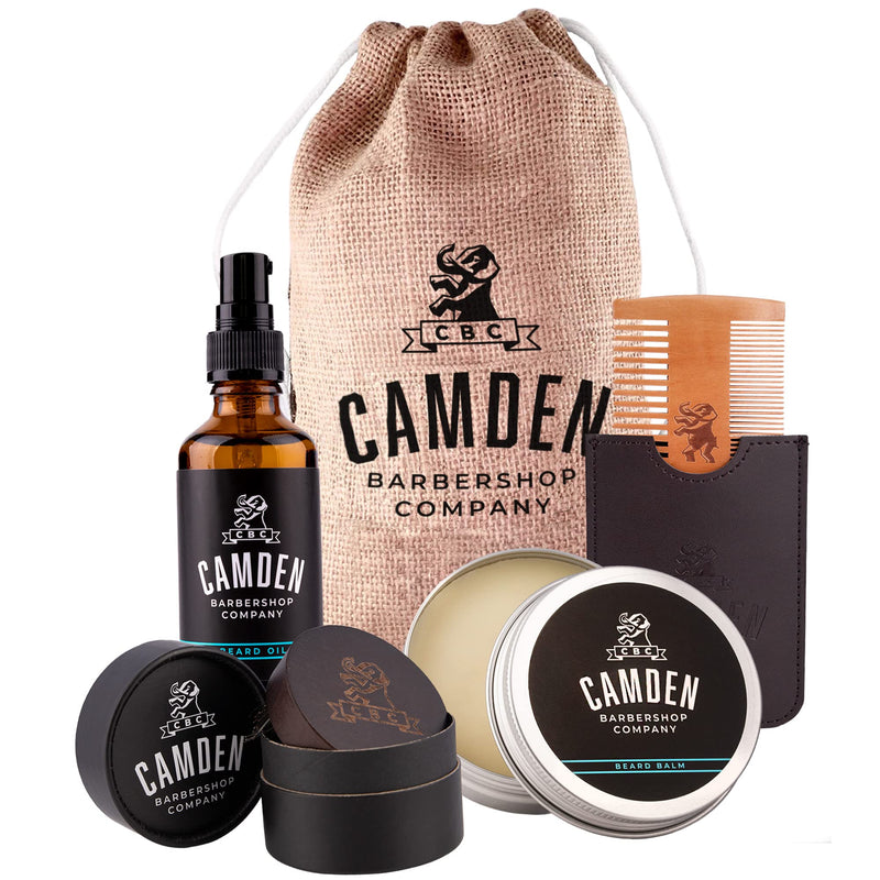 [Australia] - Camden Barbershop Company Deluxe Beard Care Set - Including Beard Oil, Beard Wax, Beard Brush & Beard Comb - 100% Natural - Gift Set for Men Beard Care Set 