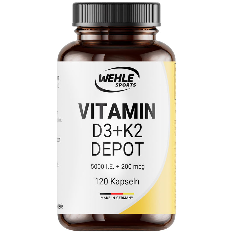 [Australia] - Vitamin D3 K2 Depot 120 capsules high dose 5,000 IU vitamin D3 + 200 µg vitamin K2 MK7 All Trans - Wehle Sports - without additives, made in Germany. 