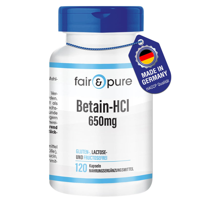 [Australia] - Fair & Pure® - Betaine capsules 650mg - 120 capsules - Betaine HCI/Betaine hydrochloride - vegan - without magnesium stearate 