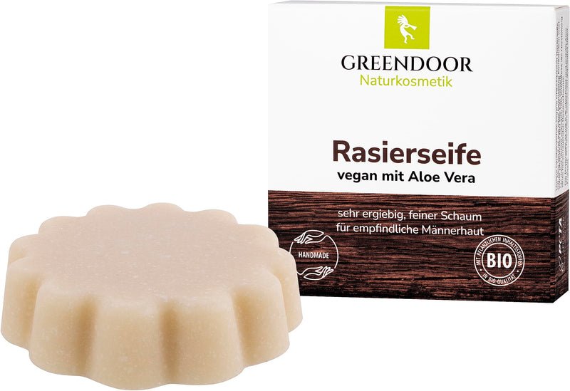 [Australia] - GREENDOOR VEGAN Shaving Soap Aloe Vera 80g, creamy, durable foam, optimal shaving, natural cosmetics with organic shea butter for men and women, soap with extra care, men 