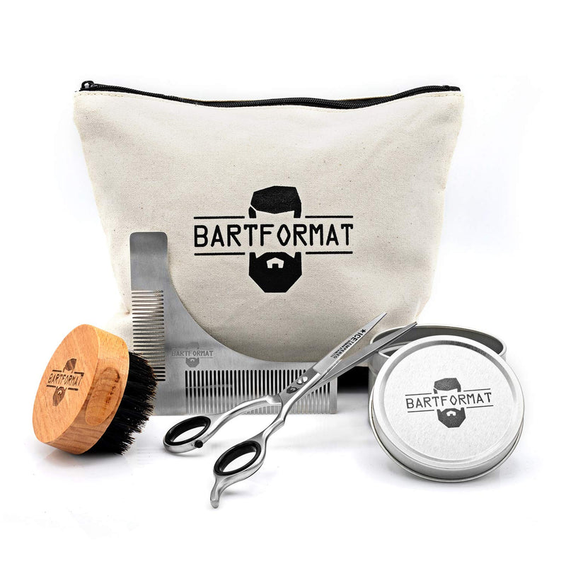 [Australia] - BEARD FORMAT 4-piece beard care set SCHNITTWUNDER - including XL beard scissors + shaving template + beard brush + toiletry bag - high-quality set for daily beard care - present for men 