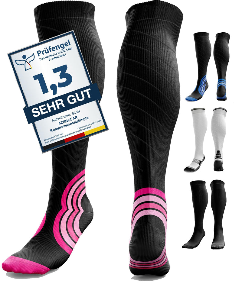 [Australia] - Compression Stockings for Women Men (20-30 mmHg Class 2) Support Stockings Medical Compression Socks Calf Compression for Running Travel Flight Sports Pregnancy S-M Black Pink 